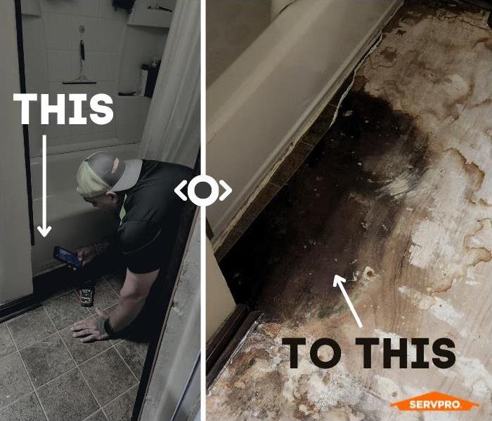 Before and After photo of a water leak